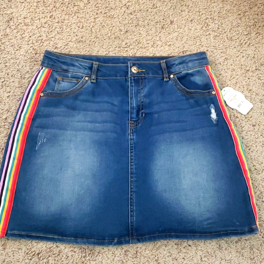 Jean Skirt with Rainbow Ribbon - Size XXL (18) - NWT - Super Soft
